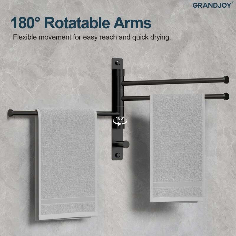 GRANDJOY Wall-Mounted Stainless Steel Swivel Towel Bar with 3 Rotatable Arms