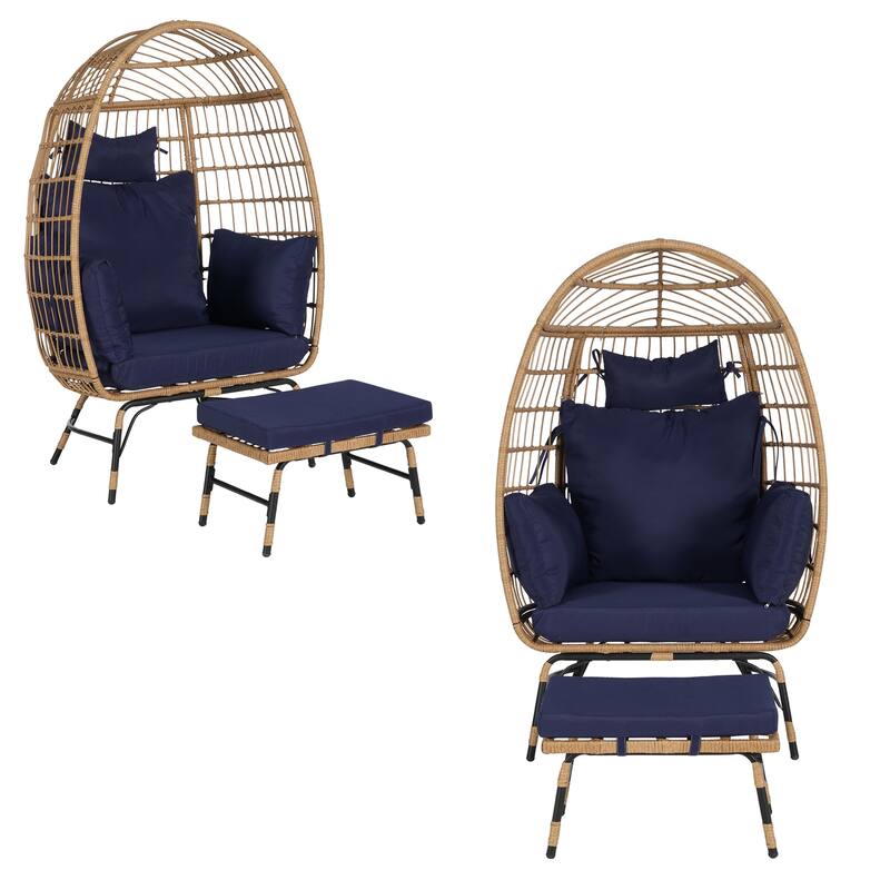 Luxury All-Weather Egg Chair with Ottoman, Oversized Rattan Hanging Chair for Patio, Balcony & Backyard