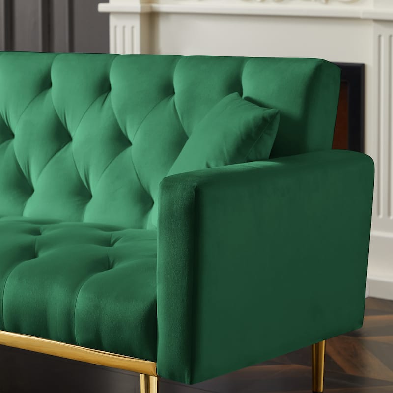 Green Convertible Folding Futon Sofa Bed , Sleeper Sofa Couch for Compact Living Space