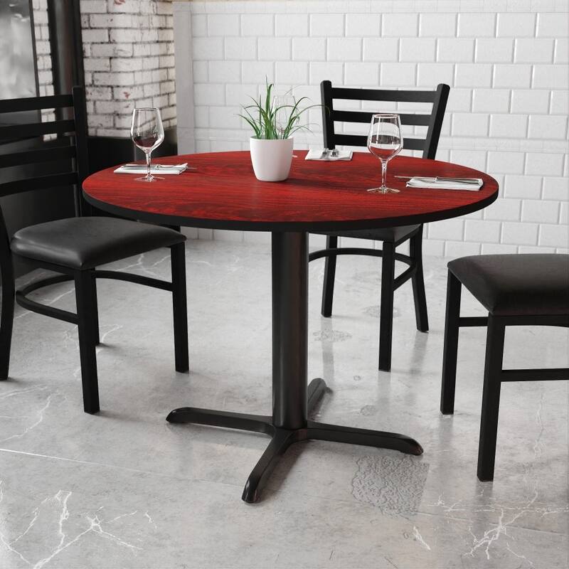 42'' Round Laminate Table Top with 33'' x 33'' Table Height Base - Mahogany