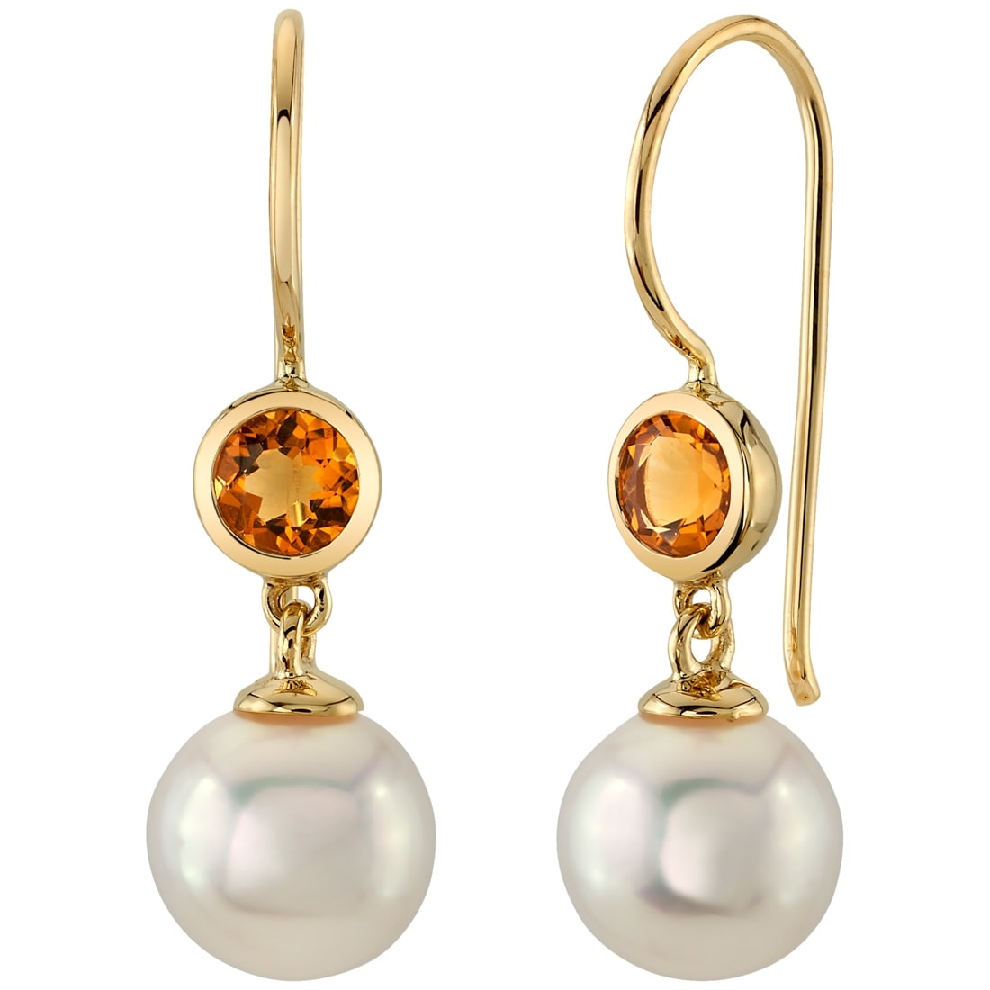 Oravo 14k Yellow Gold Freshwater Pearl and Citrine Birthstone Drop Earrings
