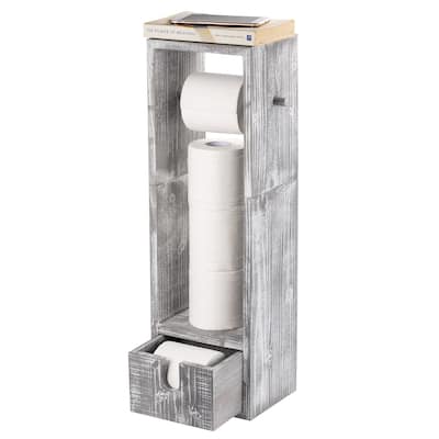 Wood Free Standing Toilet Paper Roll Holder with Drawer