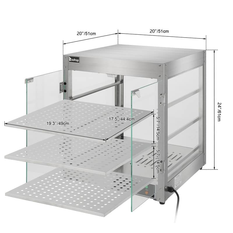 800W Two Layers Stainless Steel Tempered Glass Warming Cabinet