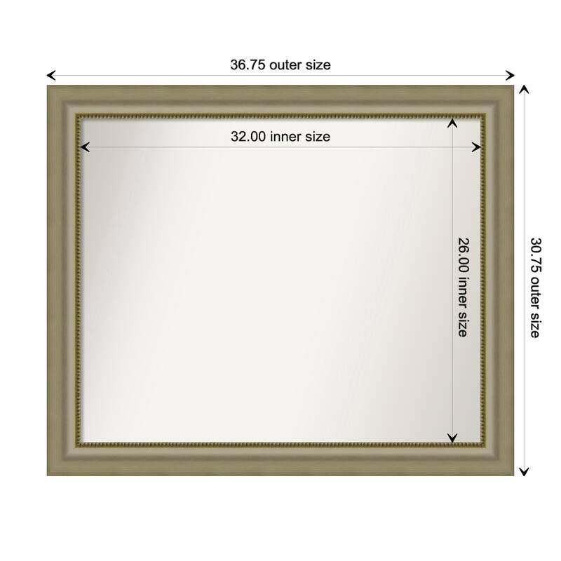 Vegas Silver Framed Non-Beveled Custom Wall Mirror, Bathroom Vanity Mirror - Outer Size: 36.75 x 30.75
