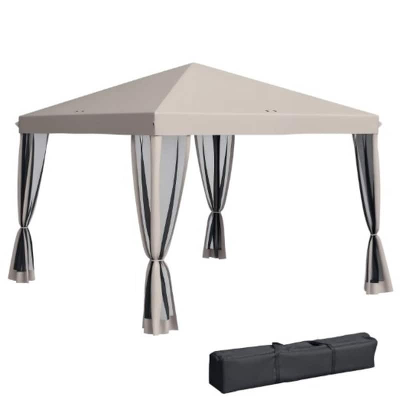 GDFStudio Outdoor Calindra Steel Pop-Up Canopy Tent with Adjustable Legs and Mesh Sides