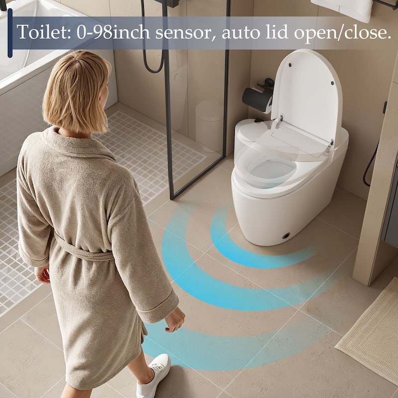 Smart Toilet with Heated Seat, Warm Air Dry, Foot Flush, Bidet Washing Night Light, Built-in Water Tank Electronic