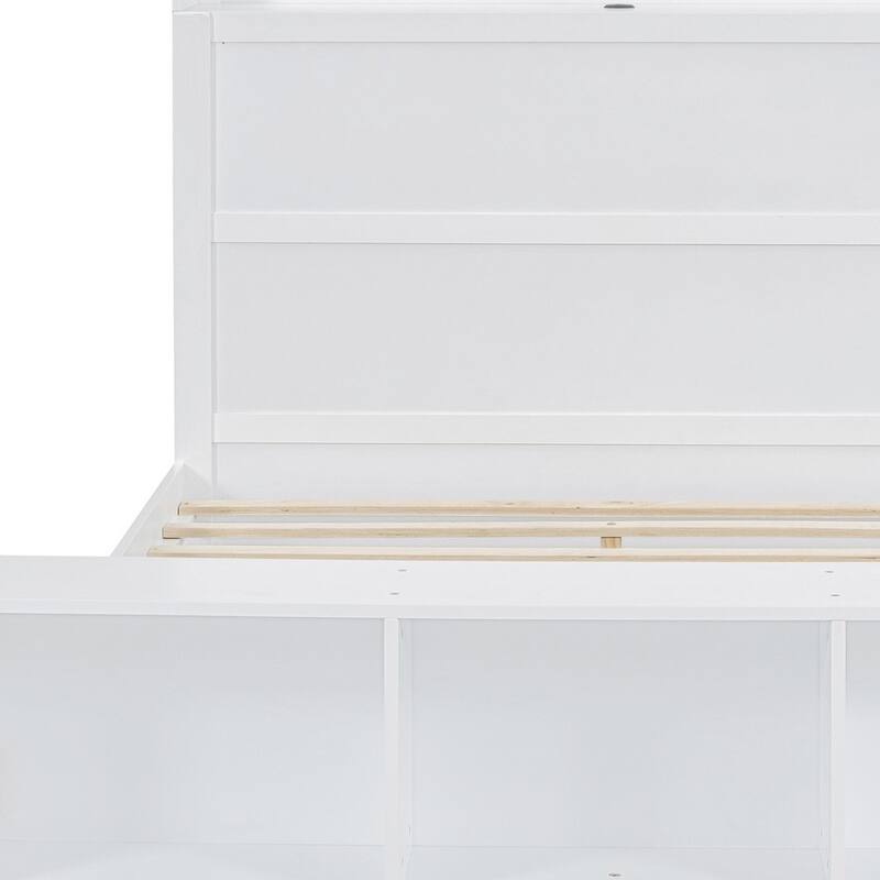 HomeRoots White Wood Full Bed Frame With LED Lighting And USB