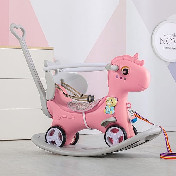 slide 2 of 14, 3-in-1 Toddler Unicorn Rocking Horse, Ride-On Toy, and Balance Bike with Sound Button