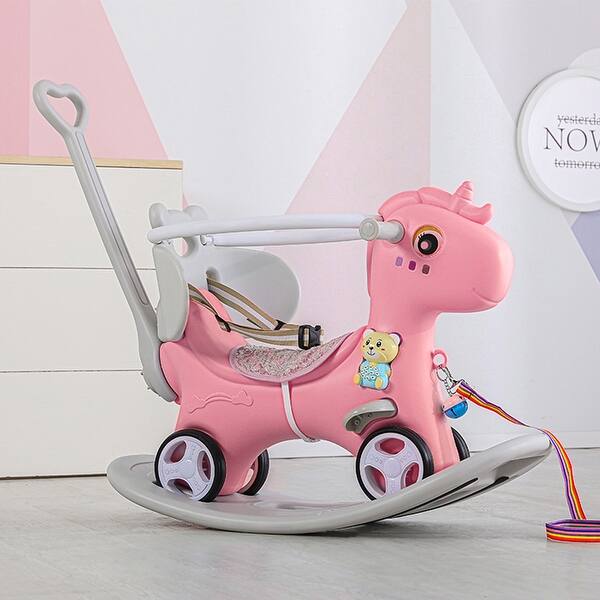 slide 2 of 14, Toddler 3-in-1 Unicorn Ride-On Toy, Rocking Horse & Balance Bike with Comfortable Seat