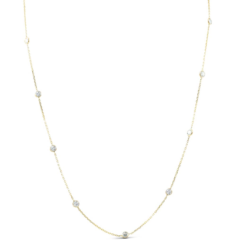 2 TCW Diamond Bezel Station Necklace Yellow Gold