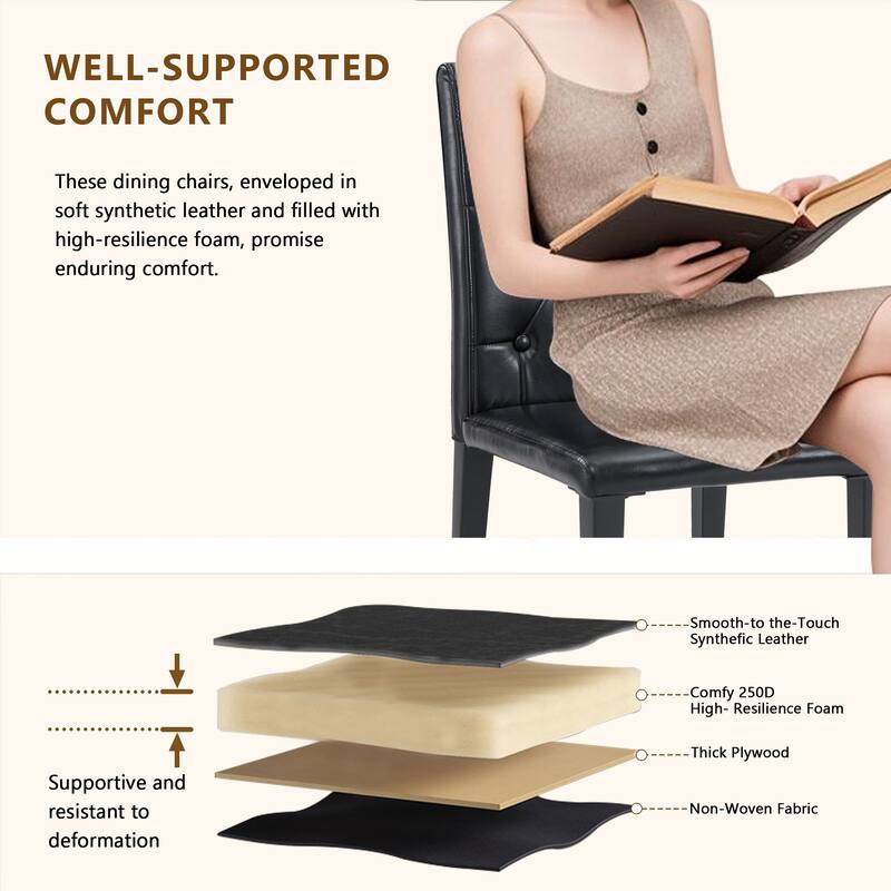 4-pack PU dining chairs: ergonomic buckle backrest,35 inches high,metal legs, a low-key and luxurious choice