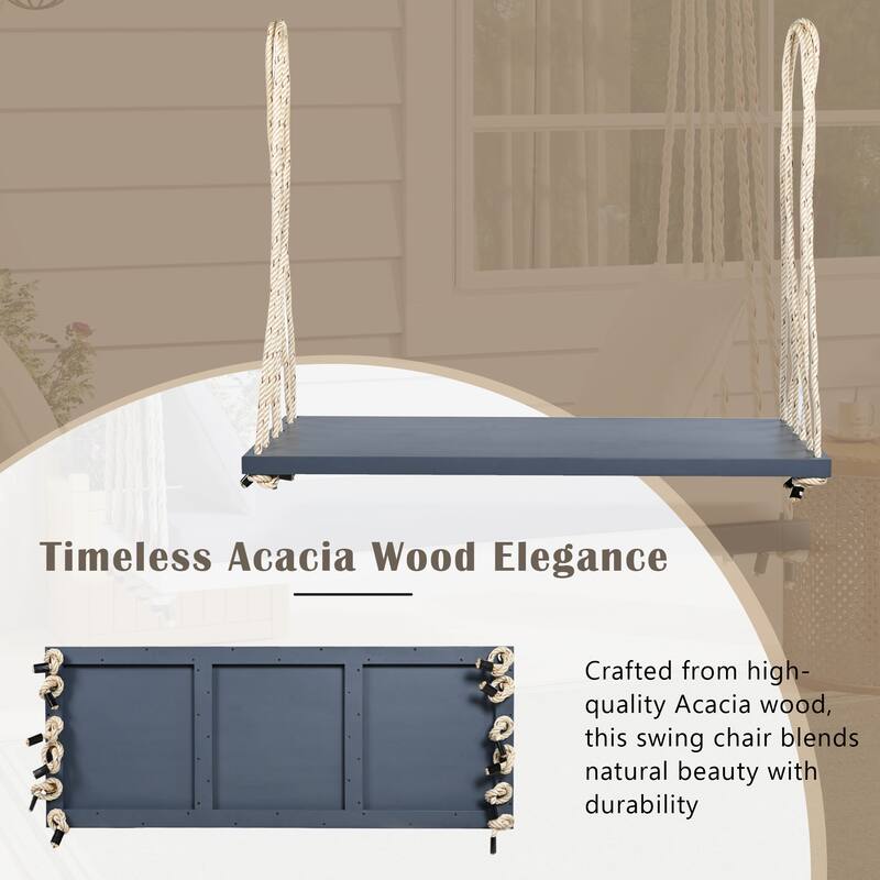 Patio Wood Hanging Swing Bench with Cushion and Pillows