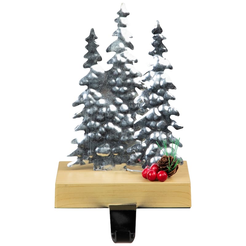 8.5" Silver Brown Metal Deer Trees Christmas Stocking Holder