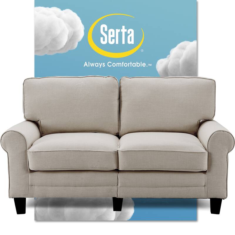 Serta Copenhagen 61" Loveseat for Two People, Pillowed Back Cushions and Rounded Arms, Durable Modern Upholstered Fabric - Light grey