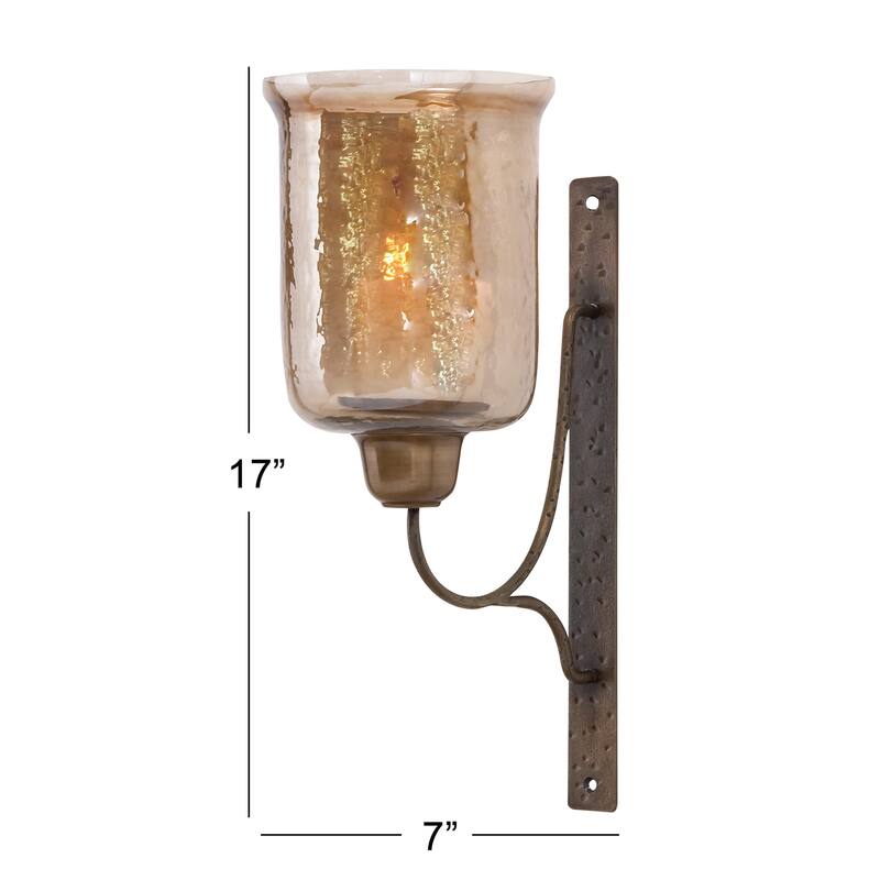 Metal Geometric Handmade Pillar Wall Sconce with Smoked Glass - Bronze - Roche River Decor - 9"W x 7"L x 17"H