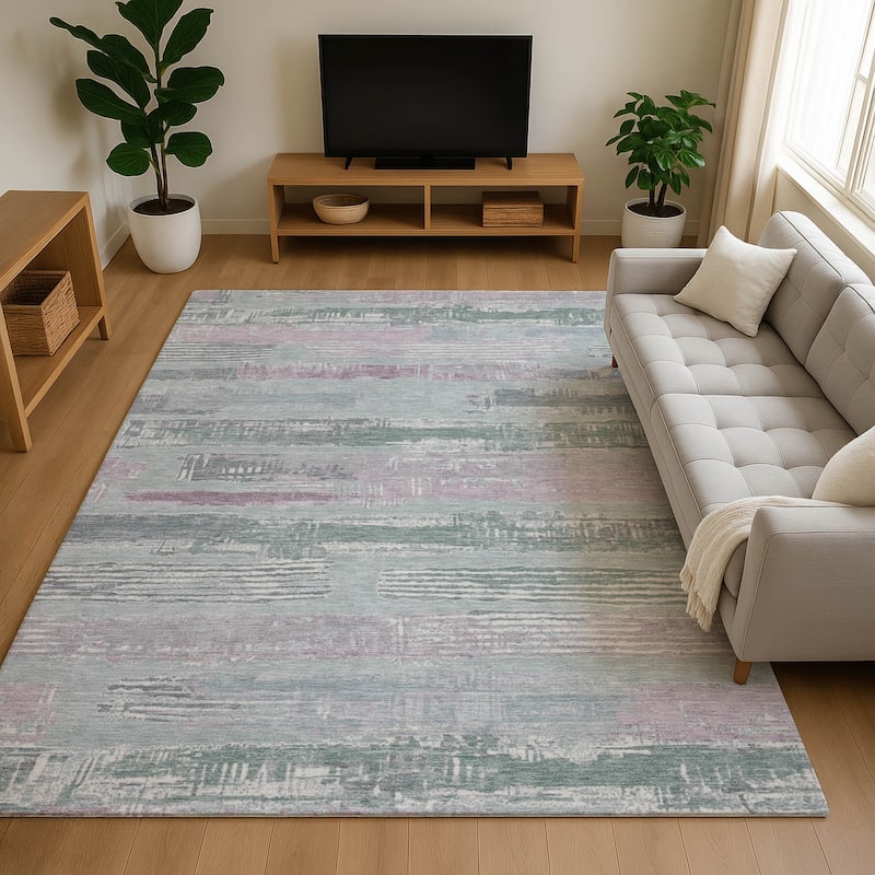 Premium Washable Super Soft Abstract Stripes Mayfield Rug - Seafoam - 2'6" x 3'10"