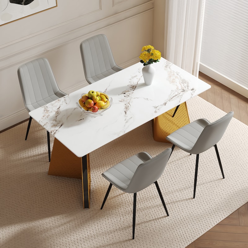 PU Leather Upholstered Solid Back Dining Chair Set of 4
