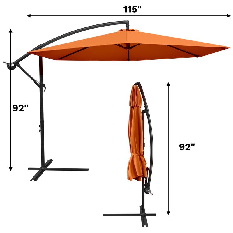 Patiowell 10ft Cantilever Patio Umbrella, Offset Hanging Outdoor Table Umbrella with Tilt Crank, 6 Sturdy Ribs and Cross Base