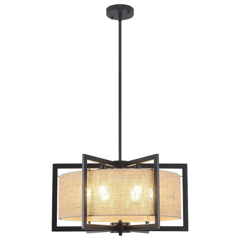 21.26inch 5 Light Rustic Farmhouse Style Chandelier with Hemp Rope Shade and Metal Frame