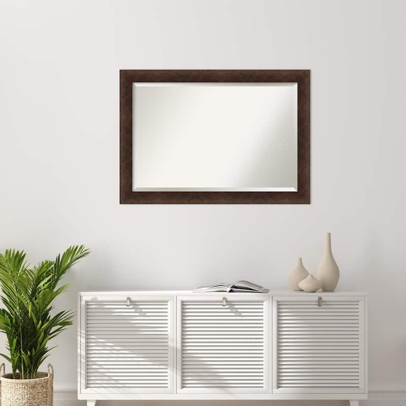 Warm Walnut Beveled Wood Framed Wall Mirror - Warm Walnut