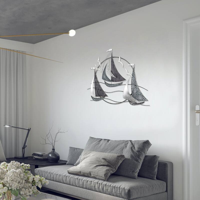 Adeco 3D Metal Ship Wall Decoration Sailboat Wall Sculpture