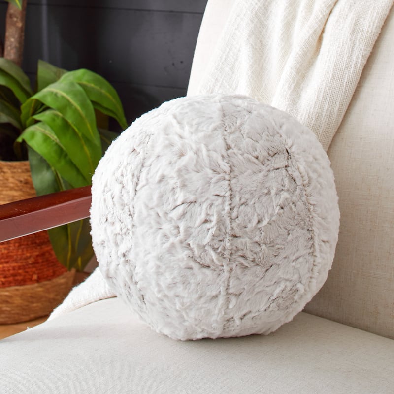 Sorra Home Faux Fur Indoor Ball Pillow - 10 in x 10 in - Fauxchilla Fawn