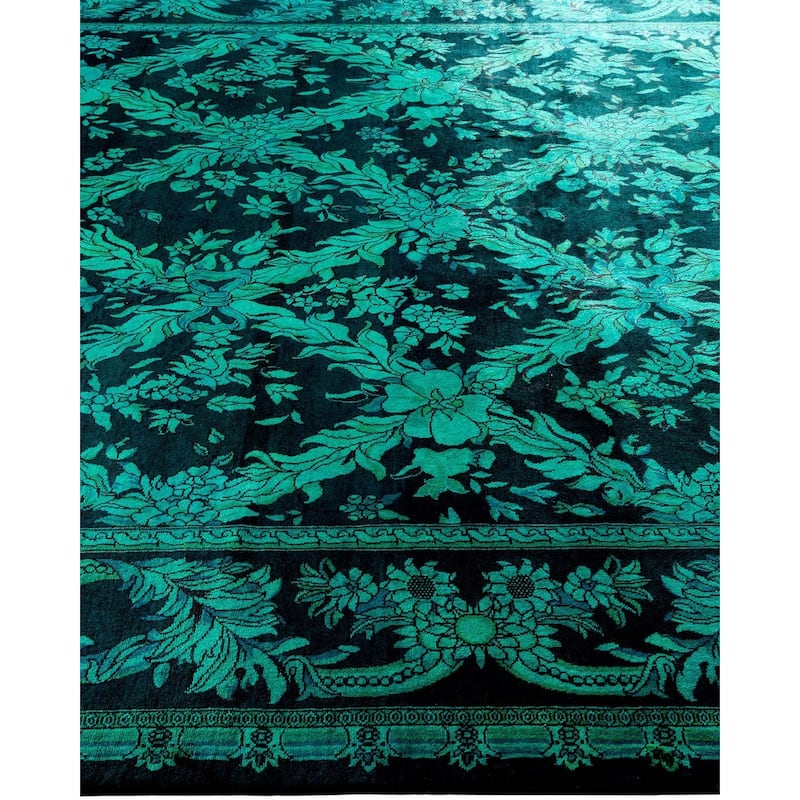 Overton Hand Knotted Wool Vintage Inspired Modern Contemporary Overdyed Blue Area Rug - 6' 2" x 9' 1"