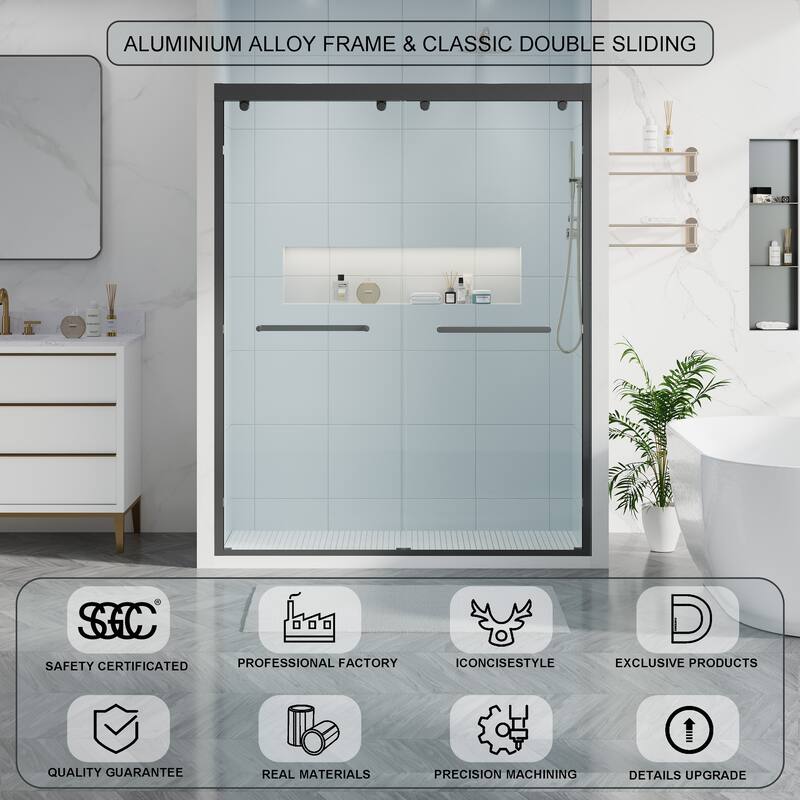 44-48"W/56-60"W x 75"H Double Sliding Shower Door With 8mm Tempered Glass & Aluminum Alloy Frame
