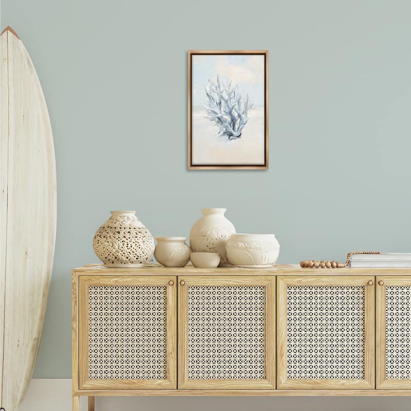 Stupell Soft Minimal Coral Branch Framed Floater Canvas Wall Art Design By Ramona Murdock