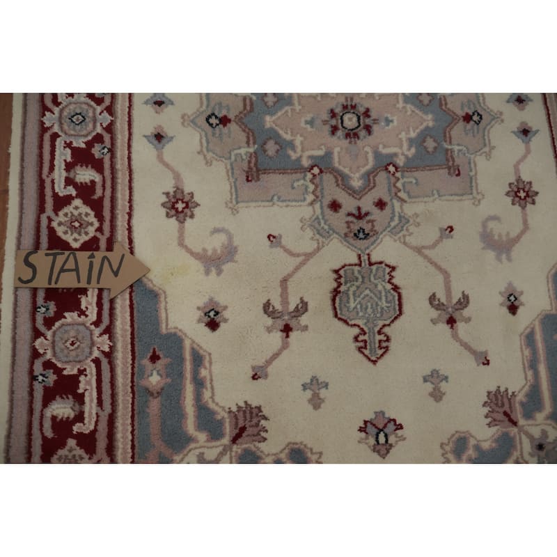 Hand Knotted Oriental 100% Wool Carpet Traditional Floral Beige & Ivories Heriz Area Rug - 6' 2'' X 4' 0''