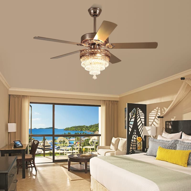 52" or 62" Crystal Ceiling Fan with Lights, Chandelier Ceiling Fans Lights with 6-Speed, APP Control, Dimmable, Timer