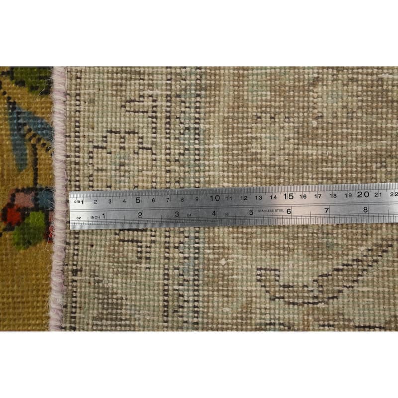 Hand Knotted Oriental 100% Wool Carpet Traditional Floral Yellow & Gold Tabriz Area Rug - 12' 3'' X 9' 5''