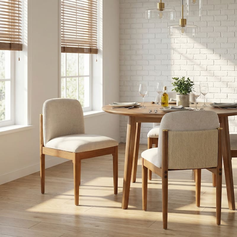 Christopher Knight Home - Modern Rubberwood Dining Chairs with Woven Rope Backrest - Beige,Walnut