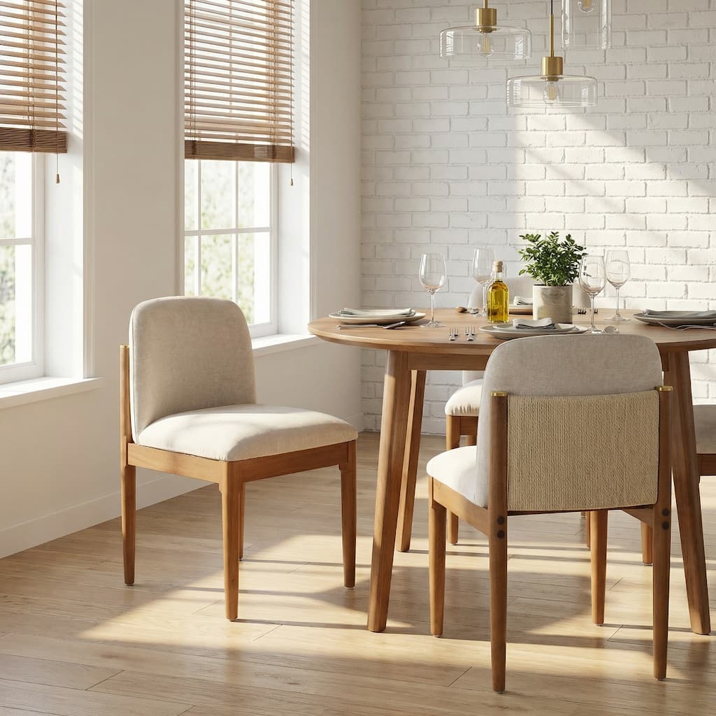 Christopher Knight Home - Modern Rubberwood Dining Chairs with Woven Rope Backrest