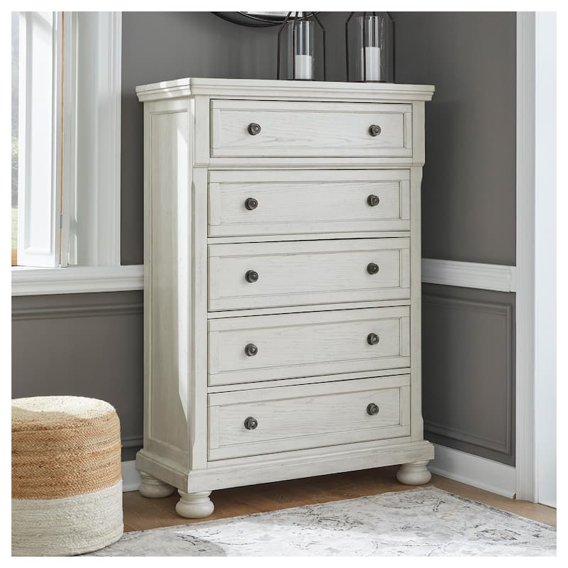 Signature Design by Ashley Robbinsdale Antique White Five Drawer Chest - Antique White - 5-drawer