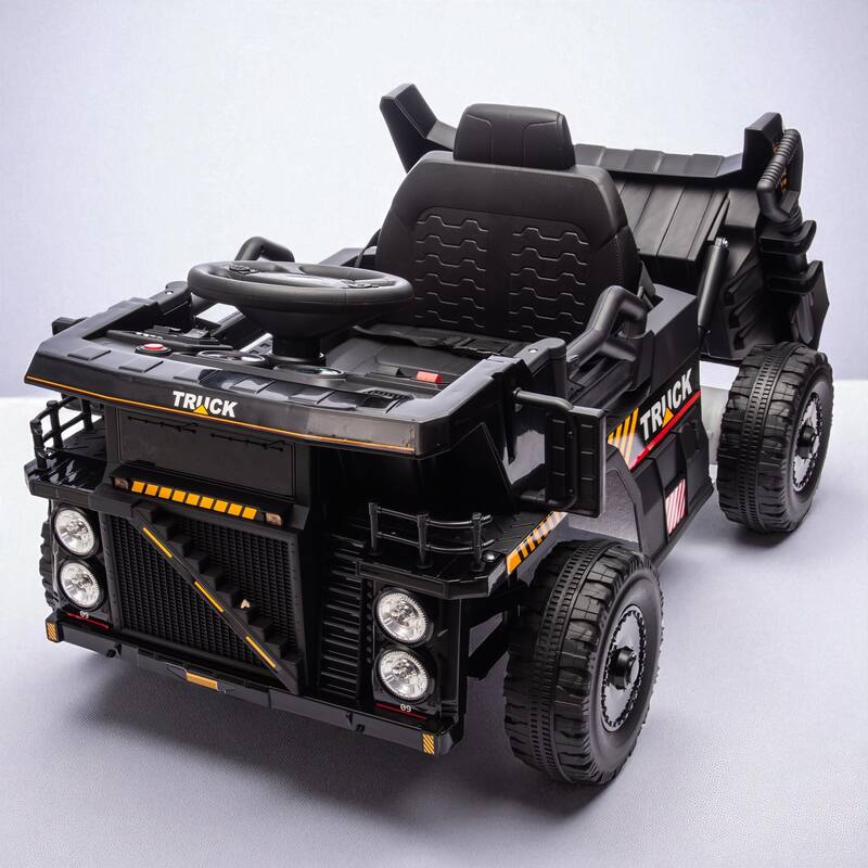 12V Kids Ride On Dump Truck with Remote Control, Electric Dump Bed, Bluetooth Music, LED Lights, Speed & Volume Adjustment - Black