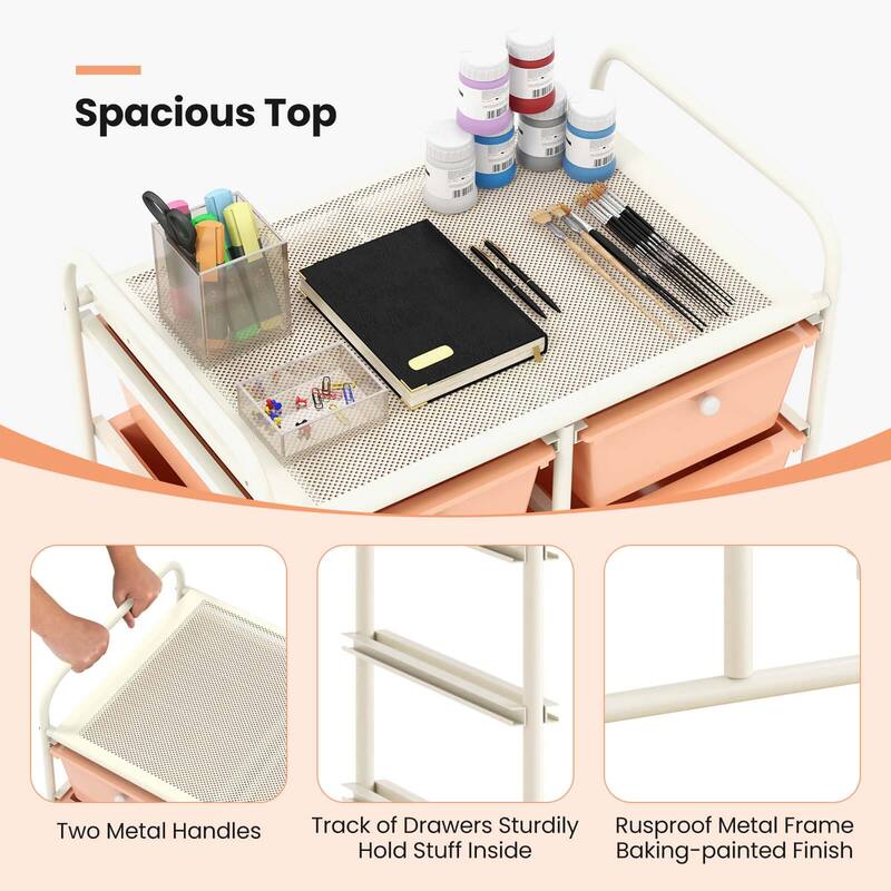 Costway 10-Drawer Storage Cart Utility Rolling Trolley Kitchen Office