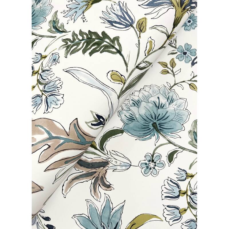 A-Street Prints Teonna Blue Floral Stripe Wallpaper