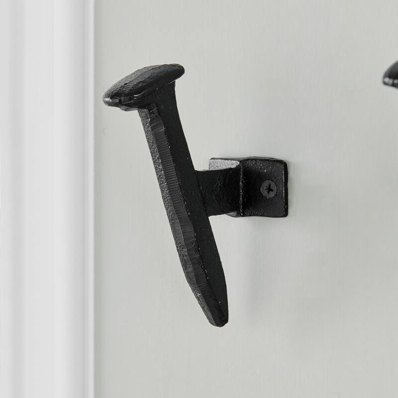 Cast Iron Industrial Railway Nail Head Decorative Wall Hooks-Set of 6