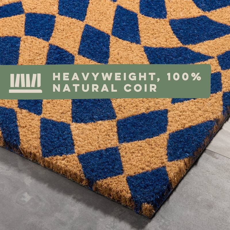 TOWN & COUNTRY TERRA Emmett Groovy Checkerboard Outdoor Door Mat, Natural Coir Mat