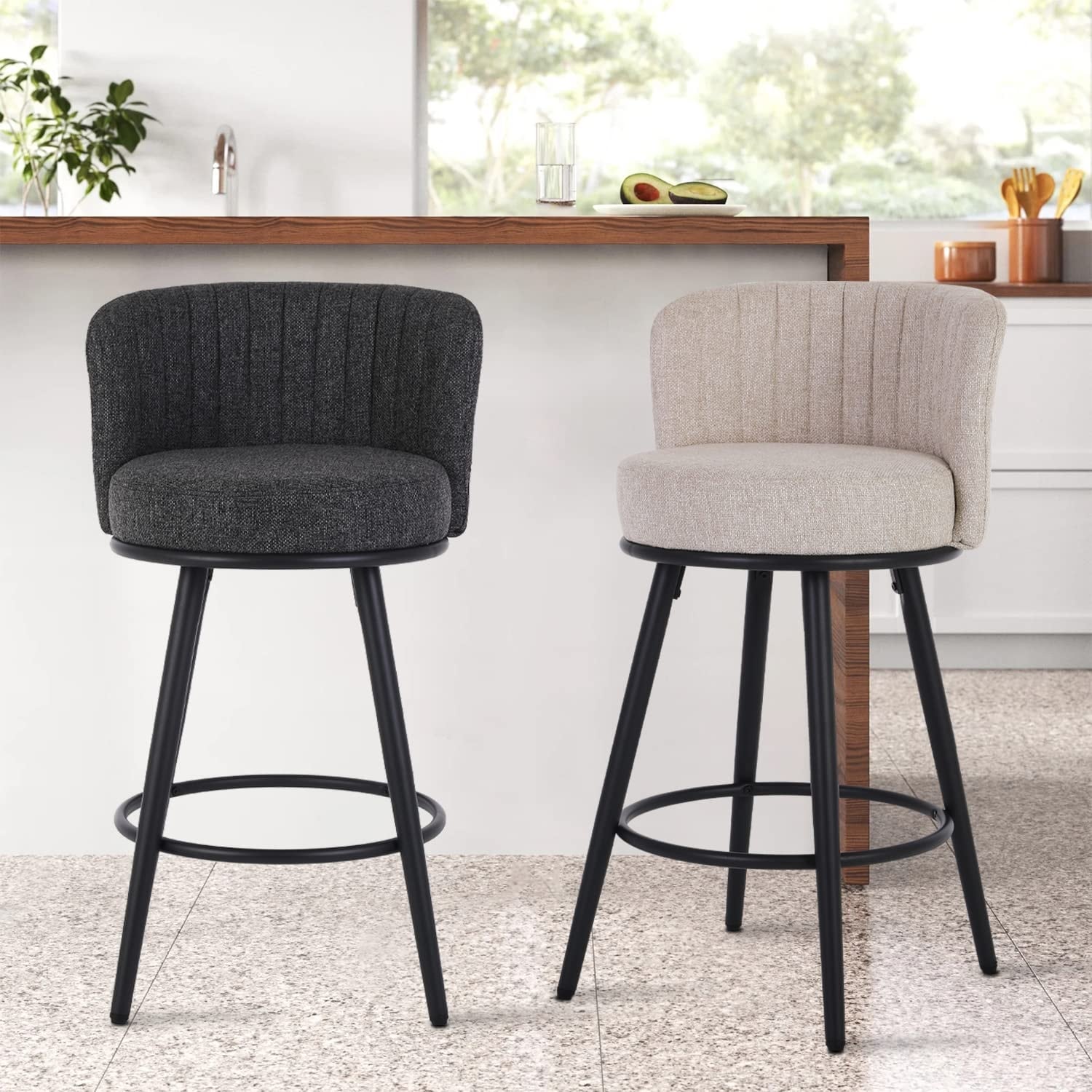 Stools Set of 2 27 Inches Seat Height Barstools Upholstered Linen Fabric Counter Height Stools as picture Bed Bath Beyond 37840901