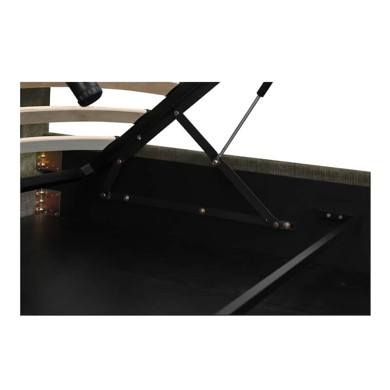 NADAAL STUDIOS Aloura Green Upholstered King Bed with Tufted Headboard and Hydraulic Lift Storage