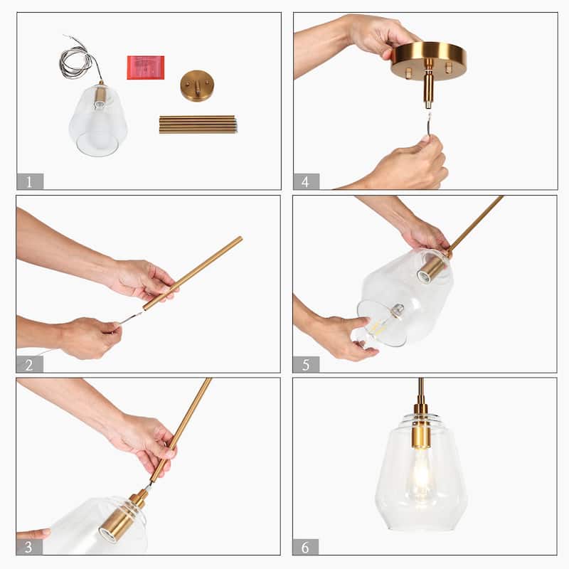 Cavitt Mid-century Modern Unique Pendant Lights Farmhouse Glass Kitchen Island Lighting - D 7.8'' x H 75.2'' - Individual