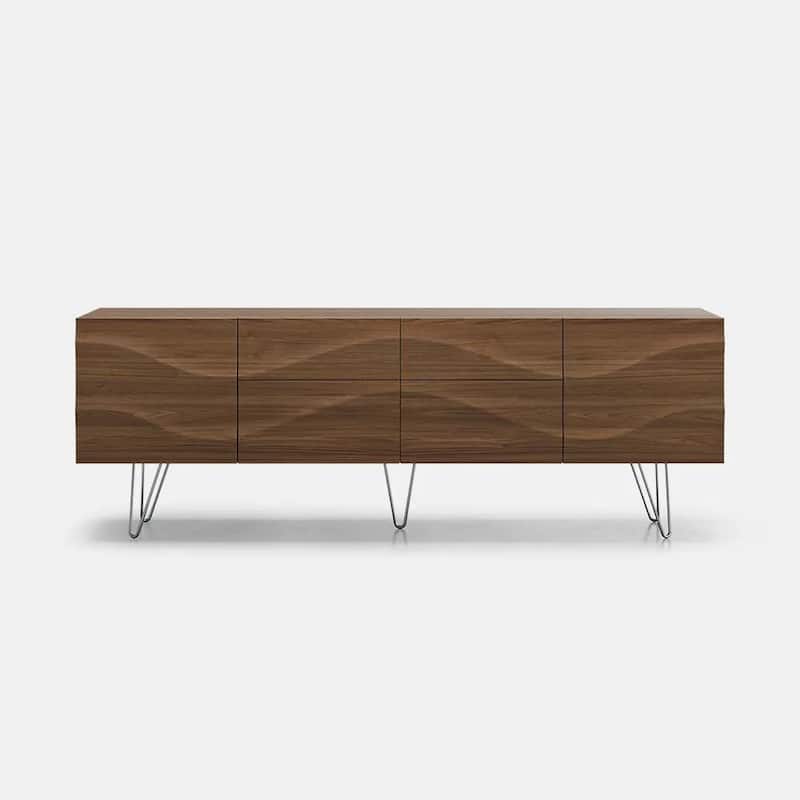 Modern Solid Wood TV Stand, Mid-Century TV Bench with Drawers, Cabinets, Tall-Cast Legs, Ash