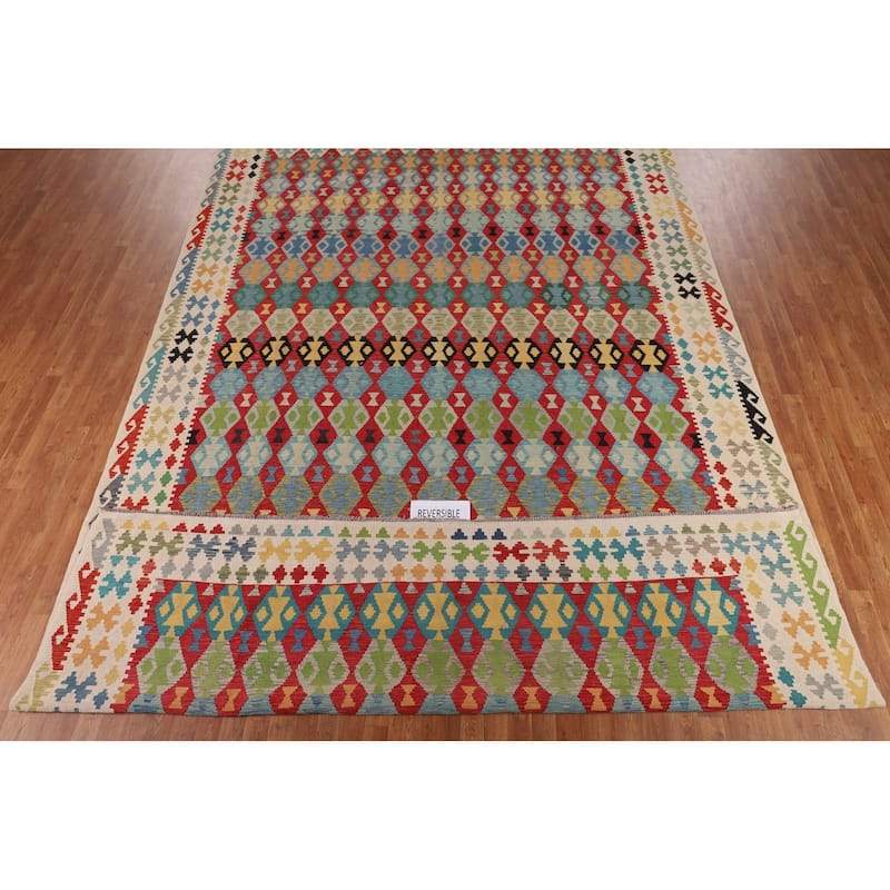 Multicolor Kilim Oriental Large Rug Hand-Woven Wool Carpet - 10'2" x 16'4"