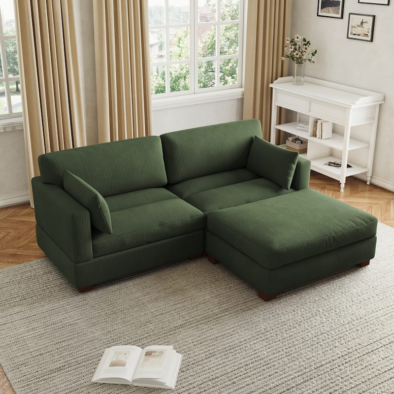 85in.W Corduroy Modular 3-Piece L-Shaped Sectional Sofa with Ottoman