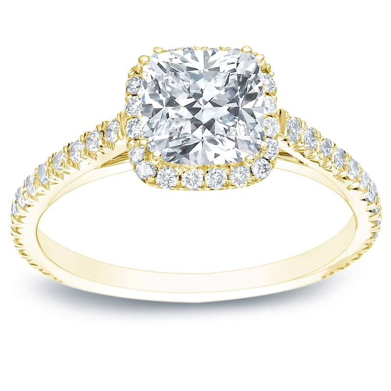 Auriya 14k Gold 1 1/2ctw Cushion-cut Halo Diamond Engagement Ring Certified - Yellow - 4