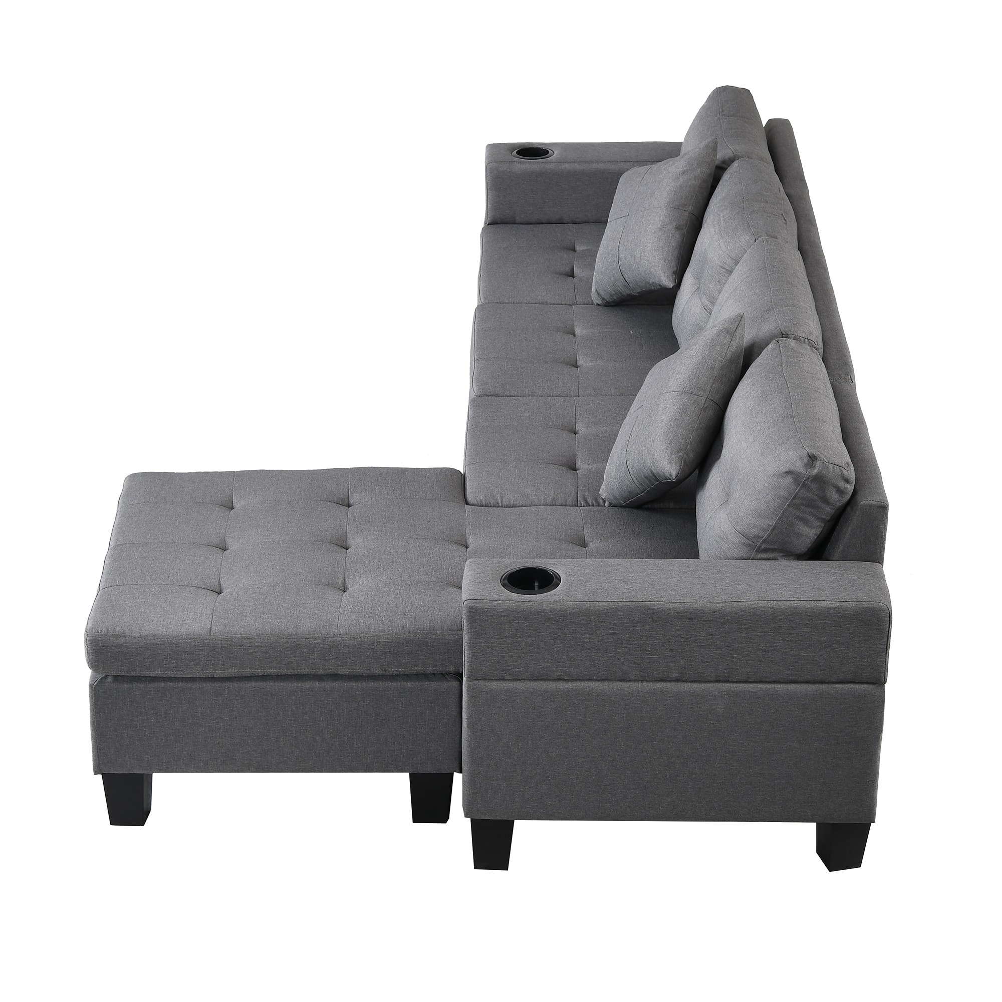 Modern 4-Seat Sectional Sofa Set with L-Shape Chaise Lounge, Cup ...