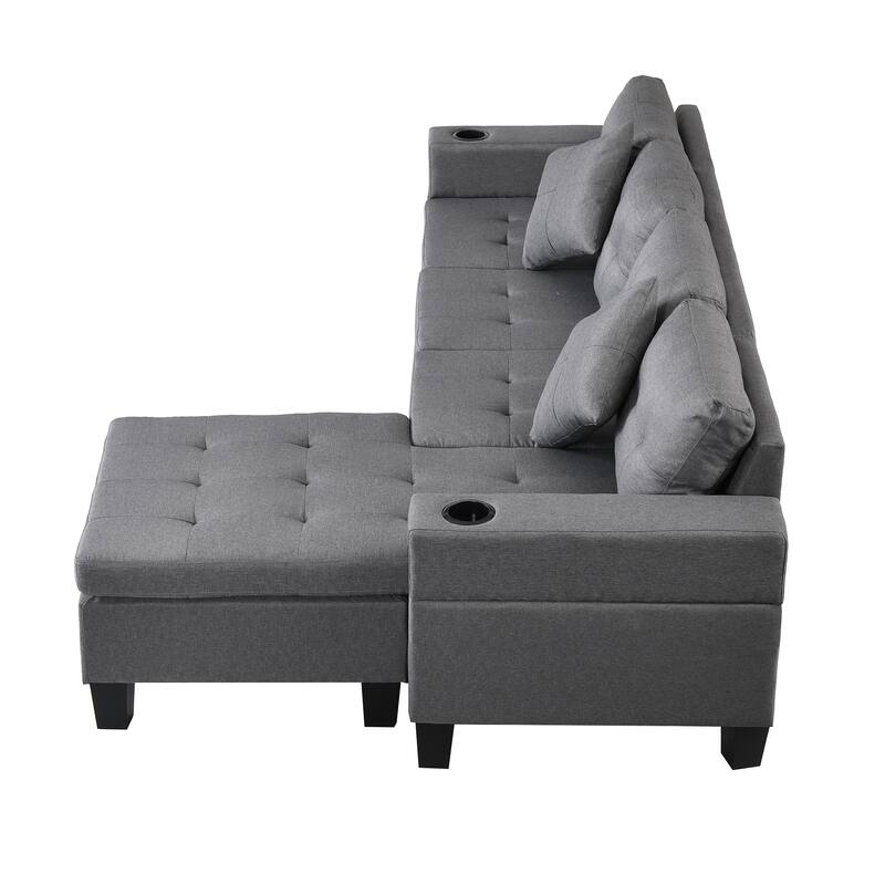 Sectional Sofa Set for Living Room with L Shape Chaise Lounge,cup holder and Left or Right Hand Chaise Modern 4 Seat (FA