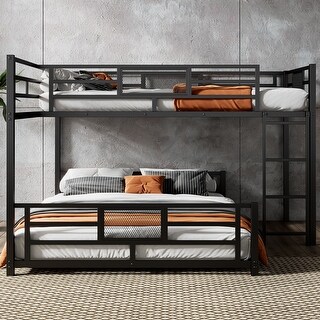 L-shaped Metal Twin over Full Size Bunk Bed,Modern & Simple Style